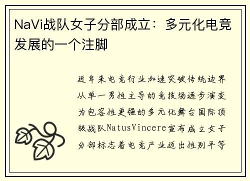 NaVi战队女子分部成立：多元化电竞发展的一个注脚